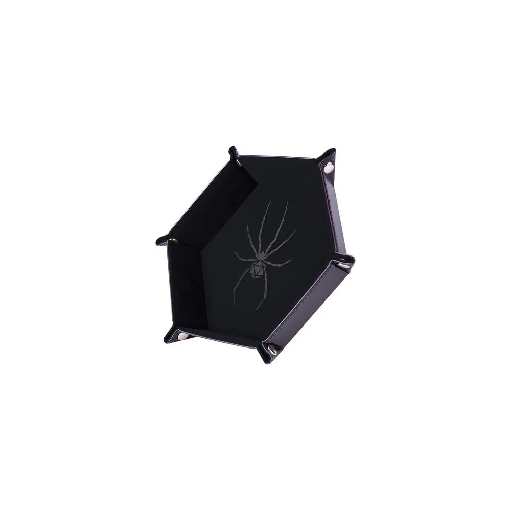 PISTE DE DES - ARAIGNEE NOIRE - 19 X 19 CM - CUIR ET VELOURS