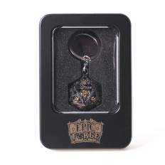Porte clé D20 Noir doré - lot de 7 mini dés métal (5mm)