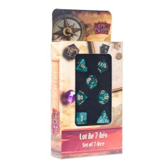 Lot de 7 Dés multiformat  Vert et chiffre doré