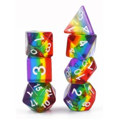 Lot de 7 dés multiformat en boîte  Arc-en-ciel transparent