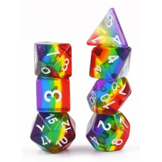Lot de 7 dés multiformat en boîte  Arc-en-ciel transparent