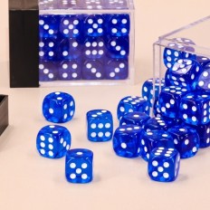 Lot de 36 dés 6 faces - Bleu Transparent