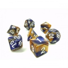 Lot de 7 dés en boîte  Fusion Bleu sombre et or