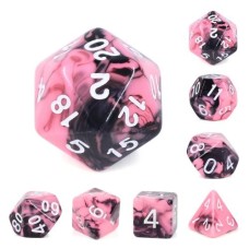 Lot de 7 dés en boîte  Fusion Noir et Rose