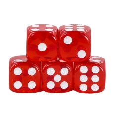Lot de 5 Dés 6 faces - Rouge Transparent