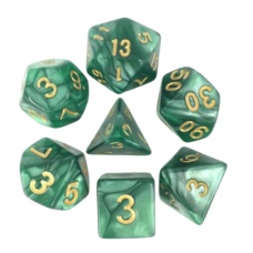 Lot de 7 Dés en boîte  16mm- Vert nacré et or