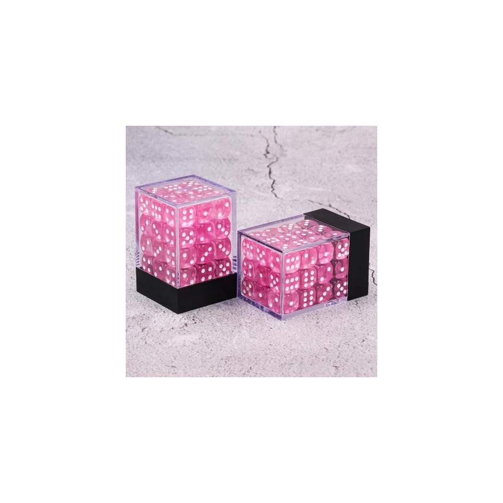 Lot de 36 dés 6 faces - Rose Transparent