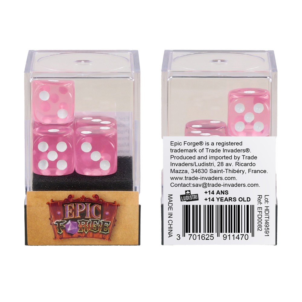 Lot de 5 Dés 6 faces- Rose Transparent