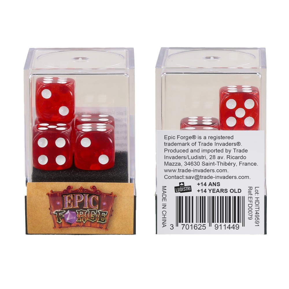 Lot de 5 Dés 6 faces - Rouge Transparent