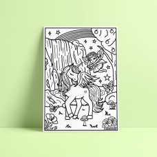 Coloriage - La licorne cascade - Tableau à colorier - Avec contours velours noir