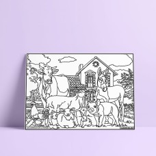 Coloriage - Les animaux de la ferme - Tableau à colorier - Avec contours velours noir